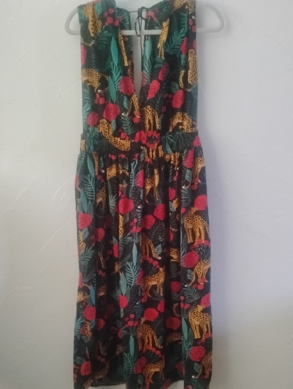 America & Beyond Tropical Leopard & Rose Print Maxi Dress Black New XL